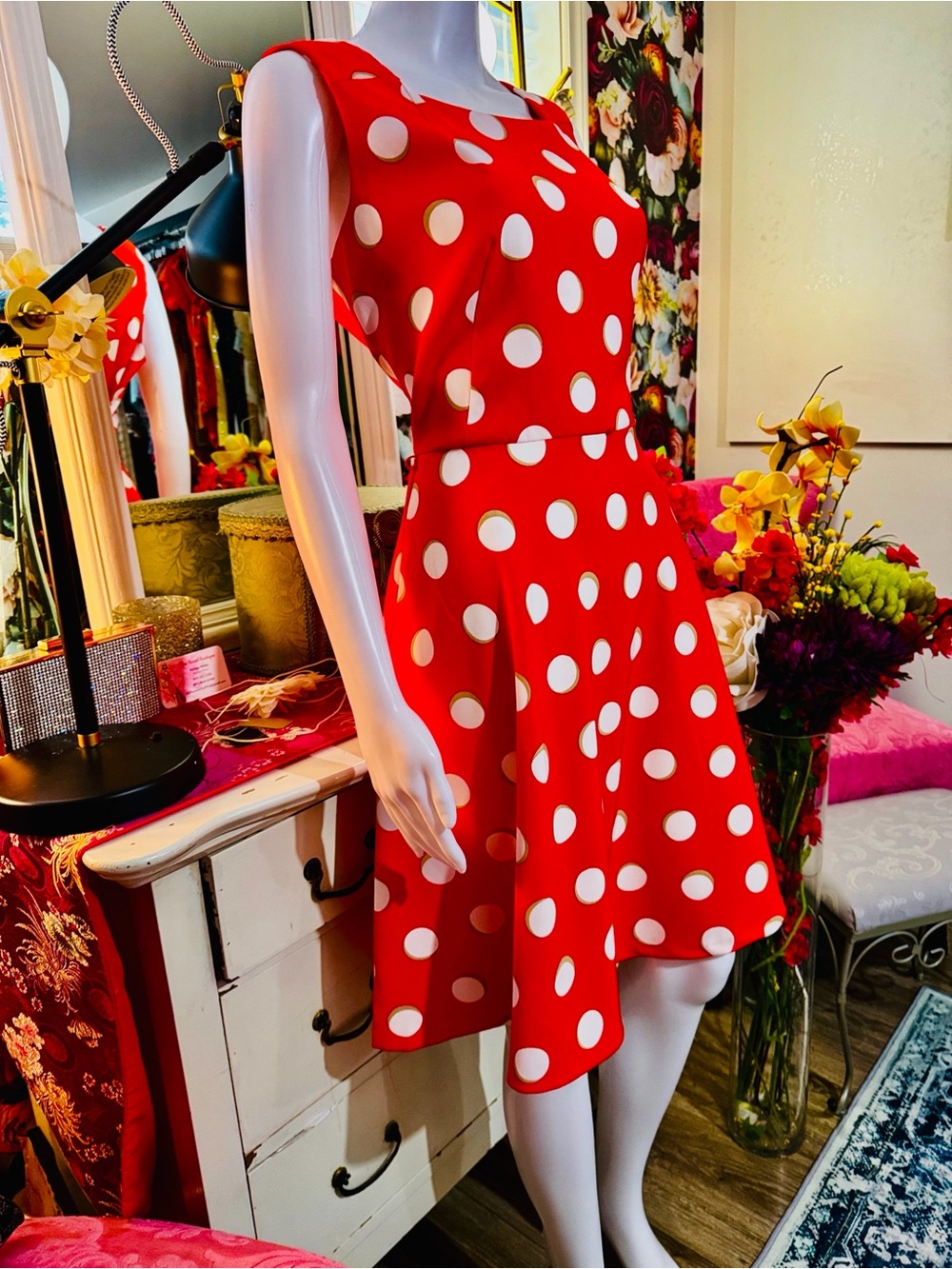 Dress Barn Red Polka Dot Sleeveless Fit-and-Flare Midi Dress
♥️🛍️